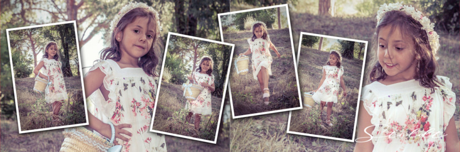 Photo album example of family portraits showing girl posing