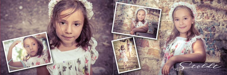 Photo album example of family portraits showing sisters