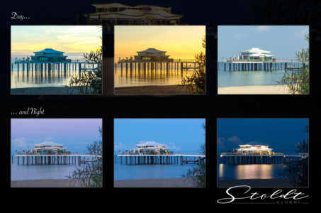 architecture photography of a seaside building at different times of the day