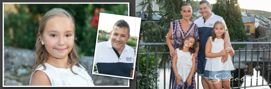 Photo album example of family portraits showing family posing in the sun