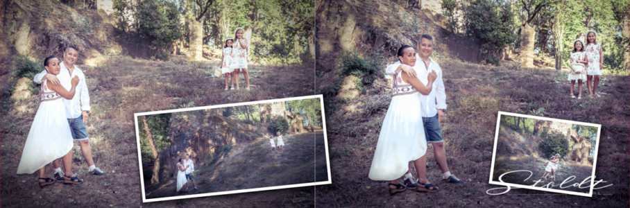 Photo album example of family portraits showing couple posing