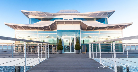 architecture photography of a seaside building