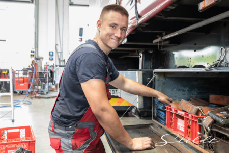 Business photography for transport company Spedition Bode showing apprentice trainee
