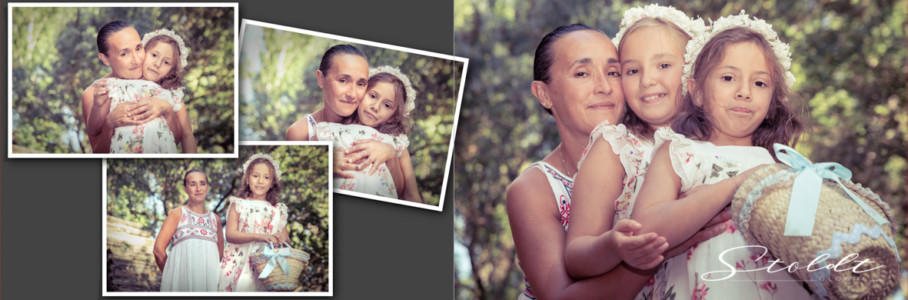 Photo album example of family portraits showing mother with her children
